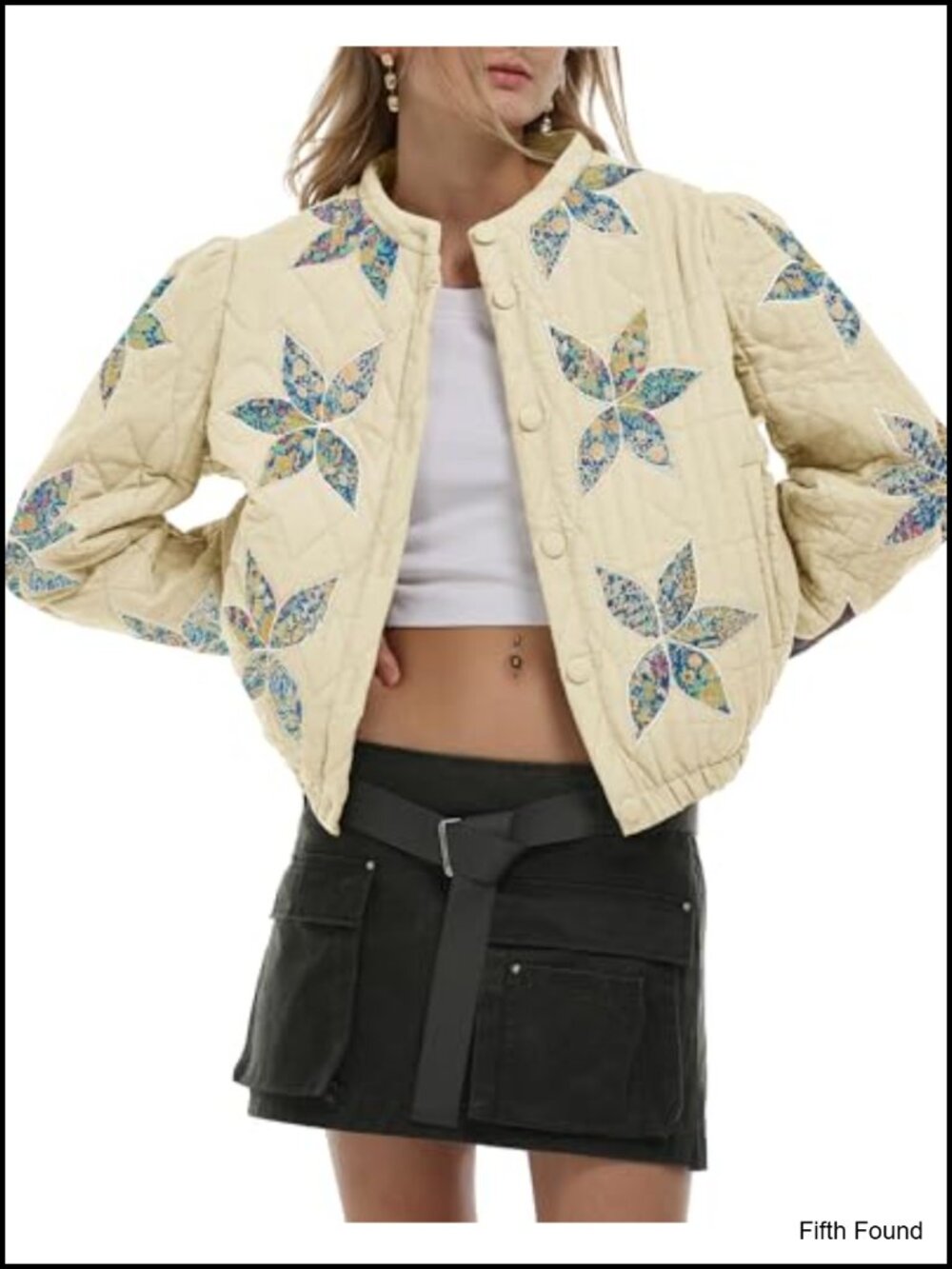 Gacaky Women's Floral Embroidered Quilted Jacket Winter Coat – Relaxed Fit